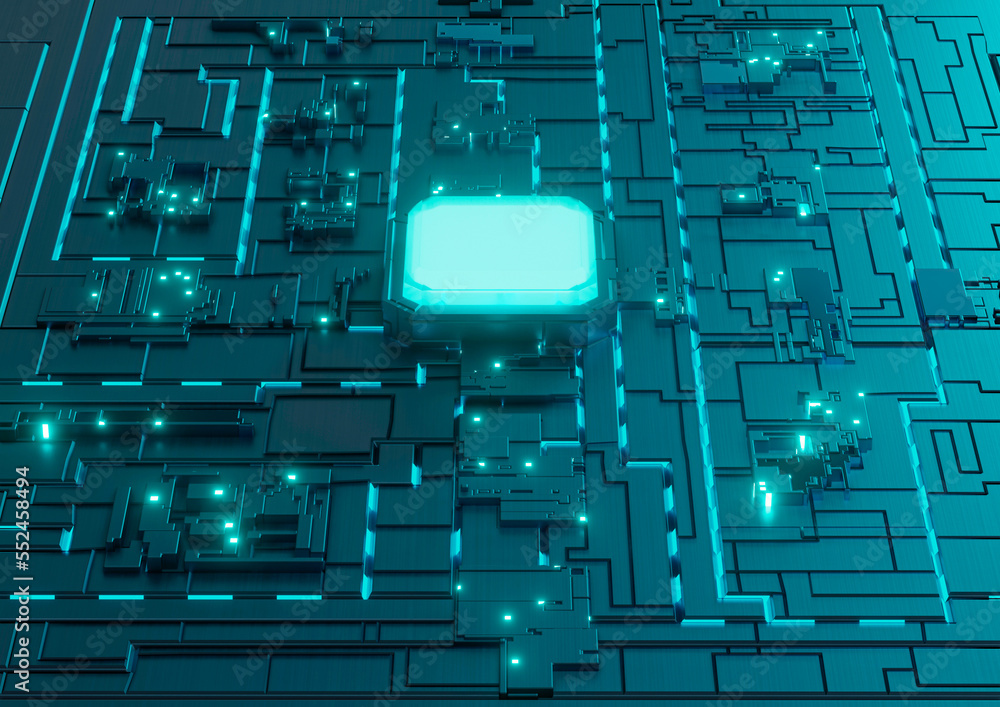 Enn Computer Motherboard futuristic neon lights technology background. AI Central ...