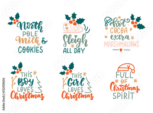 Sleigh all day. Full of Christmas spirit. Girl loves Christmas. Hot cocoa extra marshmallow. Funny winter holiday quote. Hand lettering. © Elena