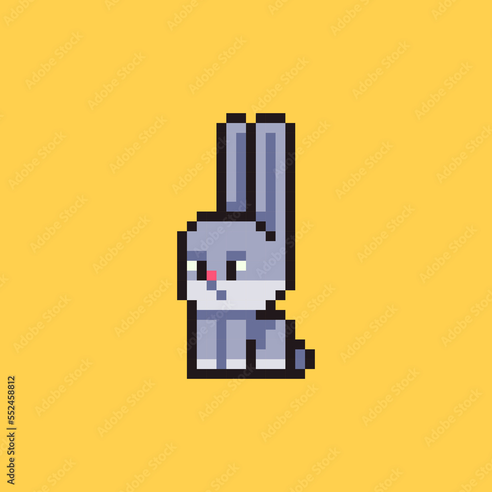 Adorable bunny with big ears. Pixel art style. 8 bit vector ...