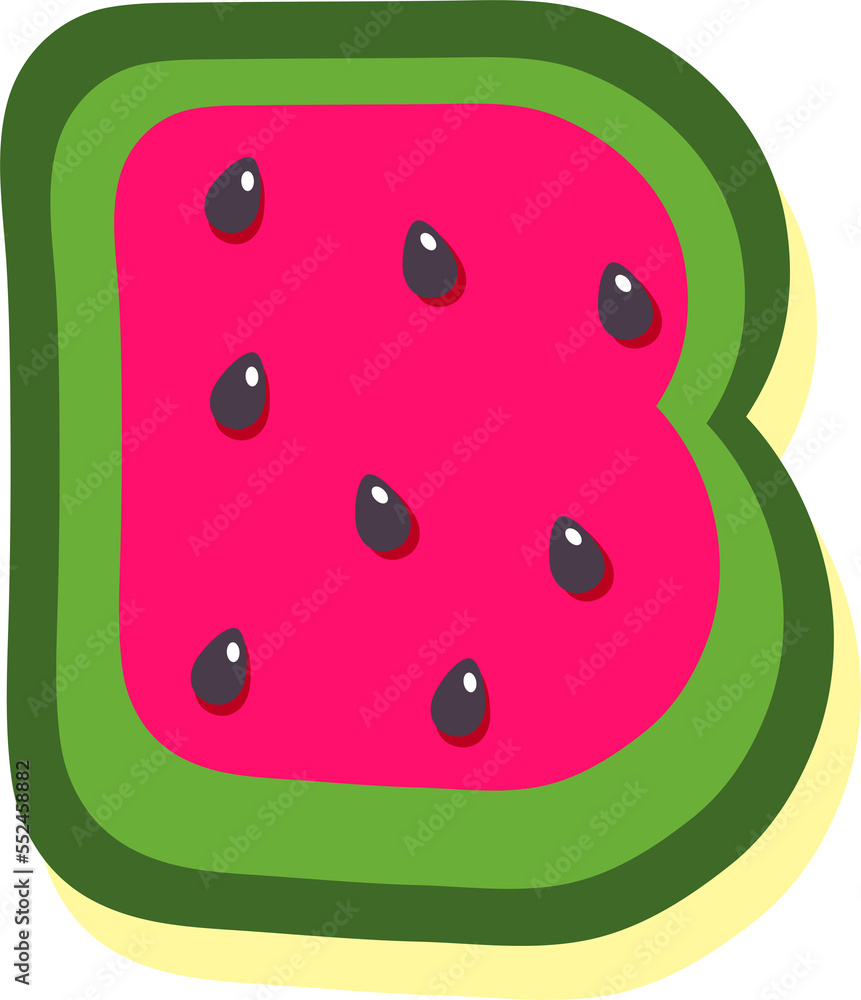 Watermelon fruit style alphabet text, letter B Watermelon fruit style alphabet text, letter B
