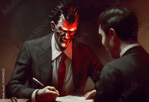Devil with contract and businessman