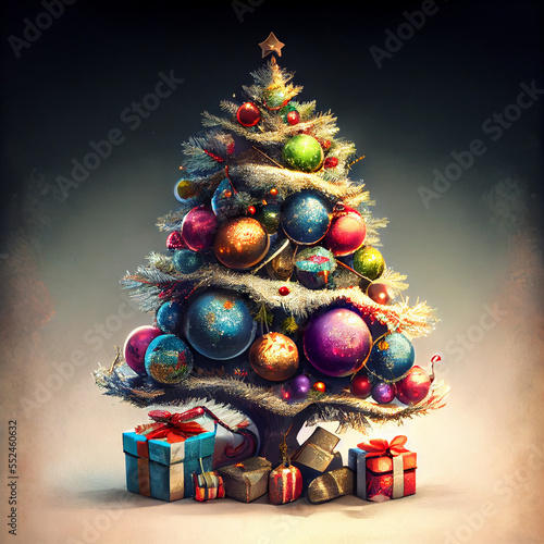 Christmas illustration with a decorated christmass tree