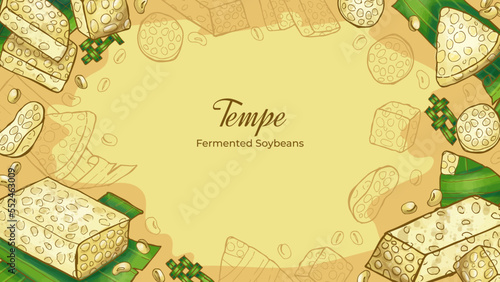 Hand Drawn Tempe Indonesian Traditional Food Background