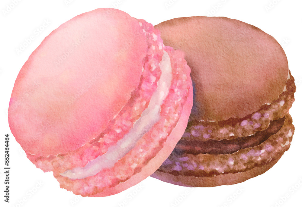 Watercolor French macaroons isolated on transparency background. Hand drawn watercolor PNG object illustration Watercolor French macaroons isolated on transparency background. Hand drawn watercolor PNG object illustration