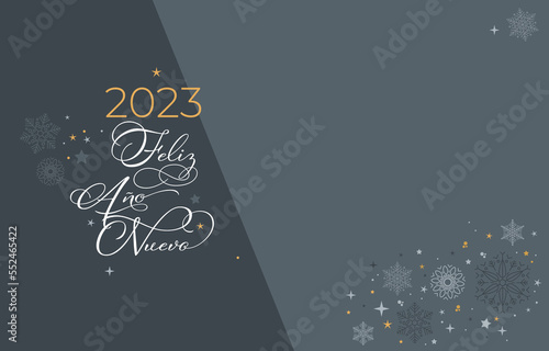 Cartel de feliz año nuevo 2023. Recurso gráfico tipo tarjeta. Bandera o estandarte