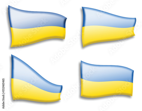 Set of Ukrainian flags from variant views on white background. Every American flag can be used separately and easily editable.