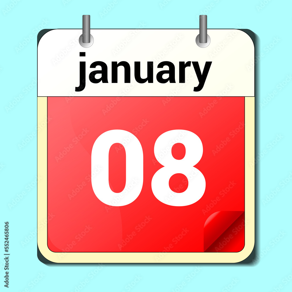 day on the calendar, vector image format, January 8 day on the calendar, vector image format, January 8