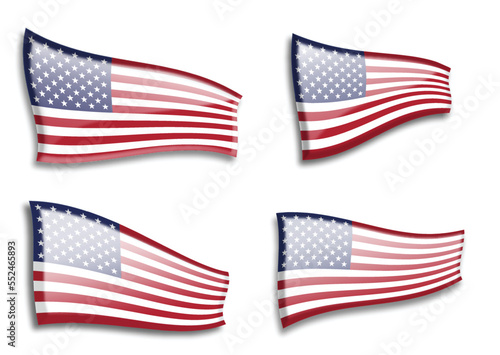 Set of American flags from variant views on white background. Every American flag can be used separately and easily editable.