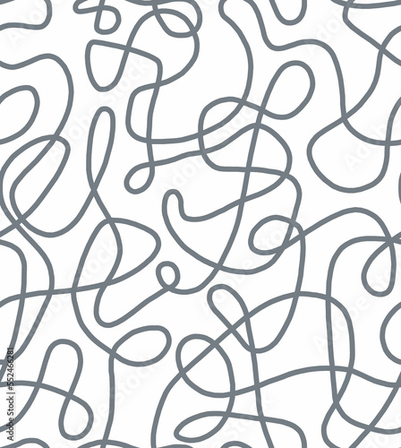 Abstract doodle drawing with gray lines on a black background.Seamless pattern.