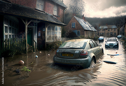 flooding houses with rising water photo