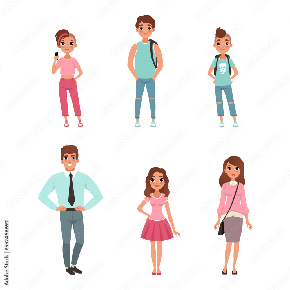 Man and Woman Life Cycle and Stages of Growing Up from Teen Vector Set