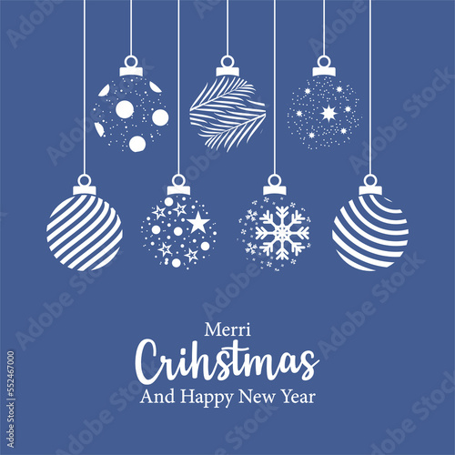 merry christmas card with hanging ball decoration