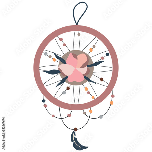 Dream catcher decorated with flower. Vector bohemian illustration.