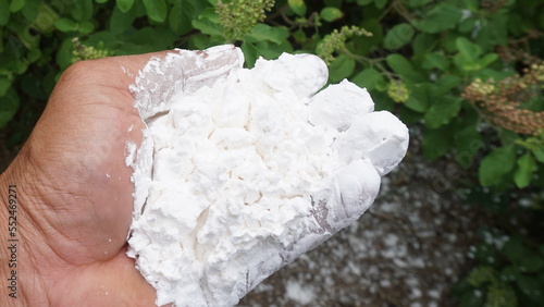 Hand holding white flour for cooking