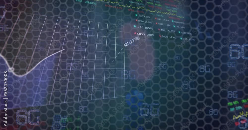Animation of shapes over data processing and circle on black background Animation of shapes over data processing and circle on black background