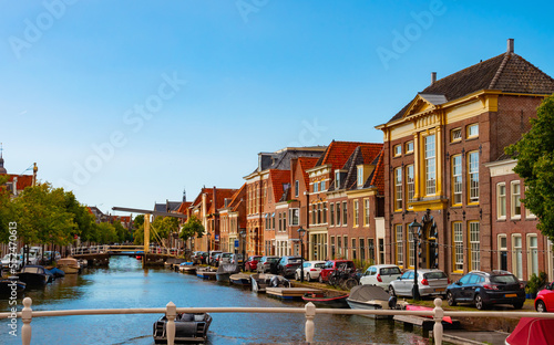 The old citycentre of Alkmaar streets, canal and draw bridge, Netherlands