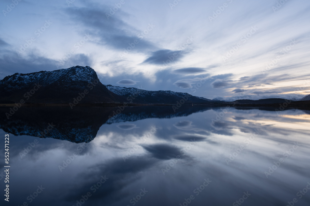 Reflection lake Innerpollen, Lofoten Islands, Norway