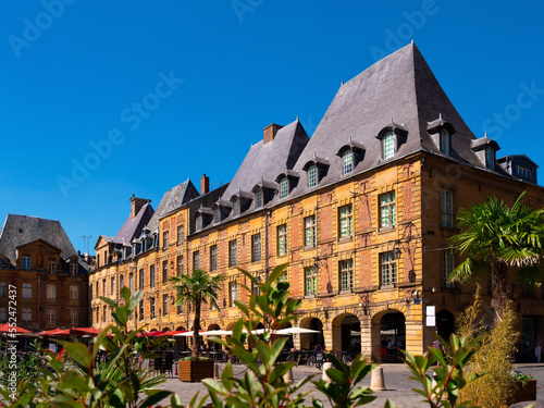 Scenic view of place Ducale, historical square at intersection of two main streets in center of French city of Charleville-Mezieres with Louis XIII style houses erected around perimeter. photo