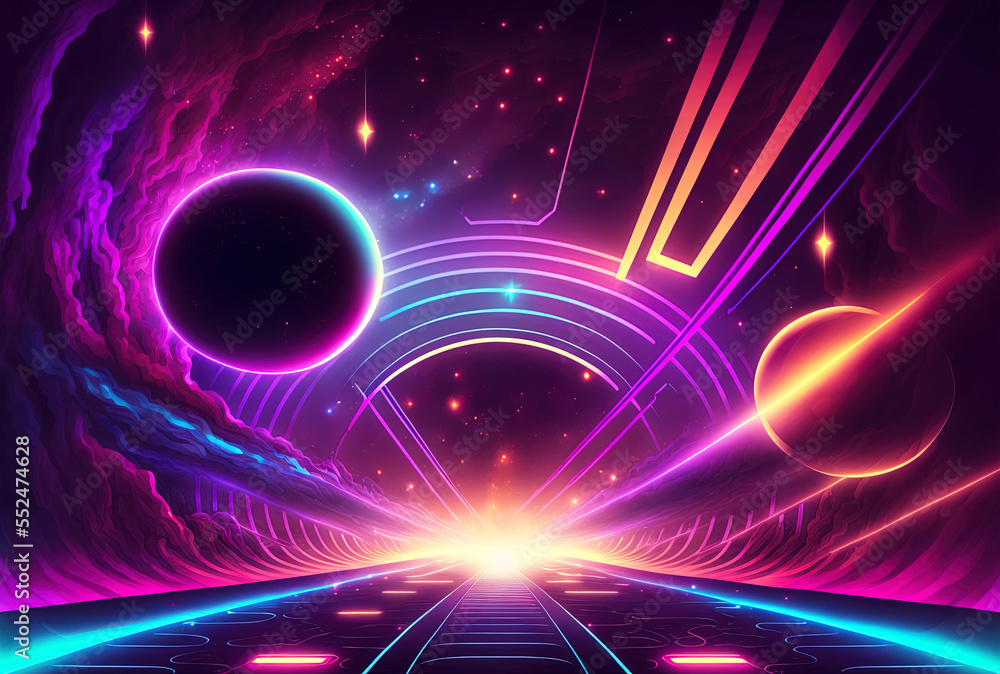 Obraz premium A digital wallpaper with a cosmic background and vibrant laser lights would look great. Generative AI
