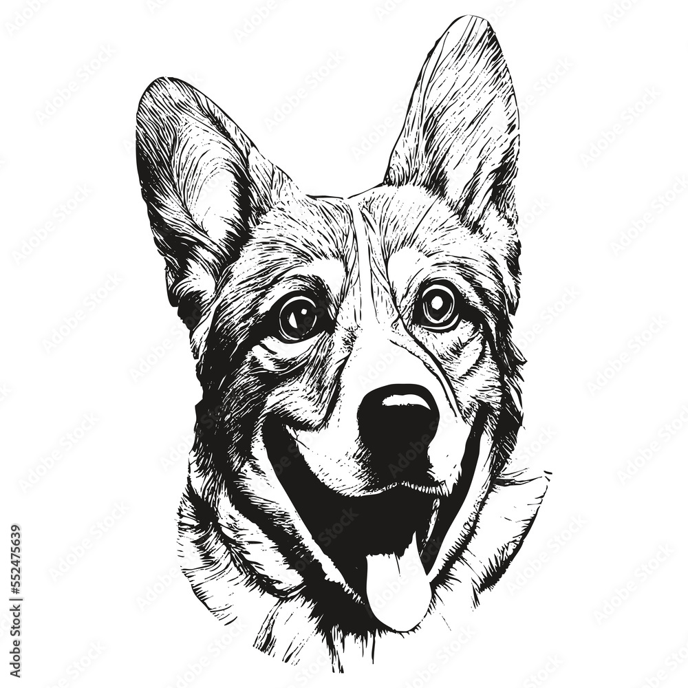 Pembroke Welsh line drawing vector ,black and white drawing of