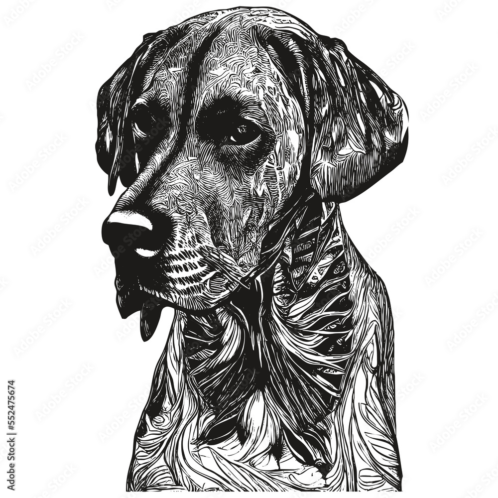 Pointer German Shorthaired face vector hand drawn ,black and white ...