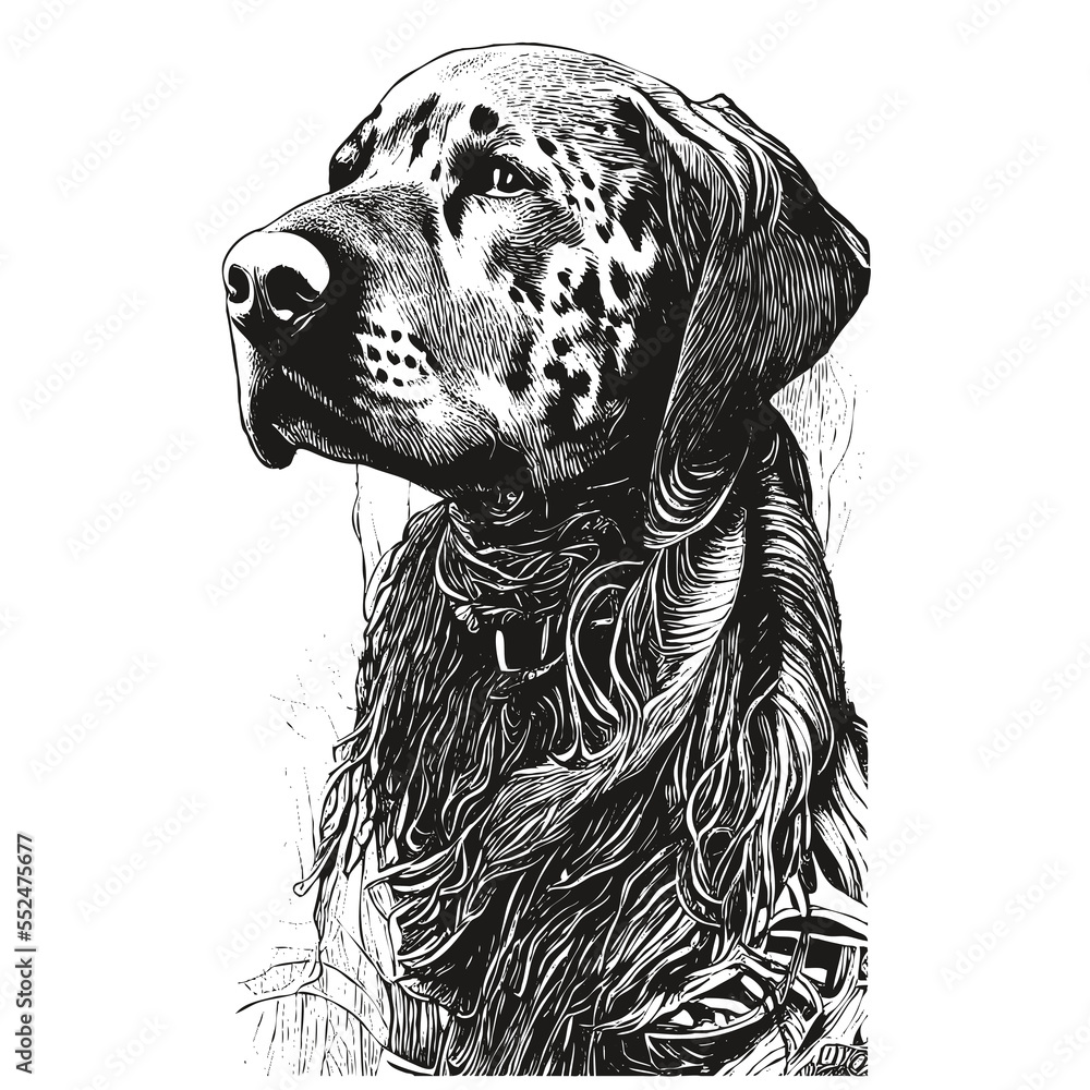 Pointer German Shorthaired head vector hand drawn ,black and white ...
