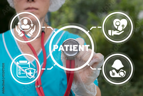 Concept of patient care, safety, experience and satisfaction. Medical client centred. Medicine customer focused and centricity. Healthcare client-oriented.