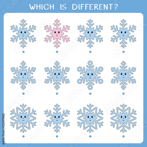 Simple logic game for kids. Find the odd one in the group. Vector worksheet
