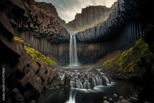 The Svartifoss waterfall is southern Iceland's most stunning natural attraction. Generative AI