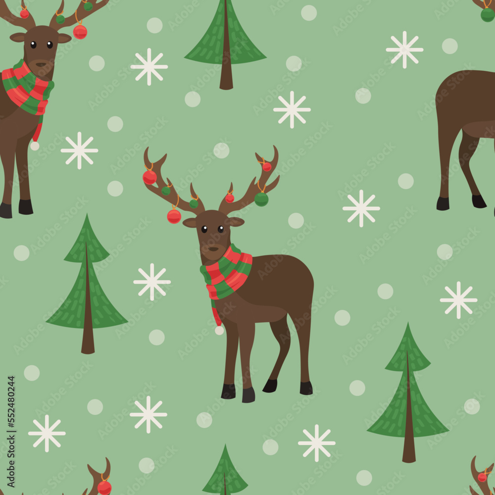 Christmas pattern for design with reindeer and fir trees Christmas pattern for design with reindeer and fir trees