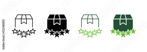 Five Stars Positive Evaluate of Delivery Silhouette and Line Icon. Satisfaction Customer Top Quality Shipping Pictogram. Success Feedback Deliver Icon. Editable Stroke. Isolated Vector Illustration