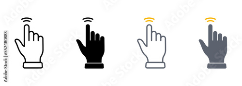 Double Tap Gesture Line and Silhouette Color Icon Set. Hand Cursor of Computer Mouse Pictogram. Pointer Finger Click Press Touch Symbol Collection on White Background. Isolated Vector Illustration