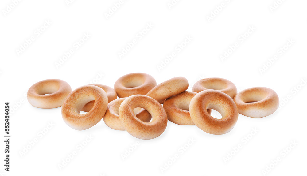 Pile of tasty dry bagels (sushki) on white background Pile of tasty dry bagels (sushki) on white background