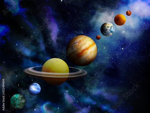 Many different planets and stars in open space  illustration