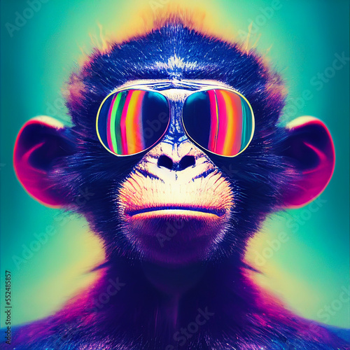 Cyberpunk monkey with glasses. Generative AI Art. © ProArt Studios