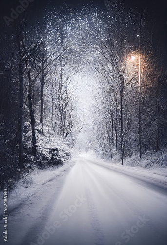 winter road in the forest with lights © Albert