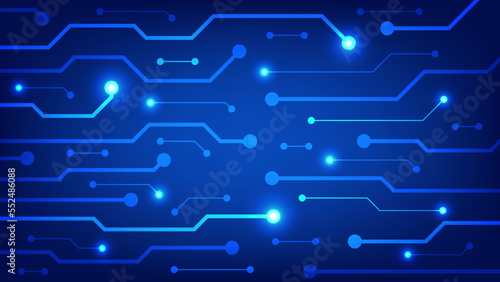 Hi tech digital circuit board. AI pad and electrical lines connected on blue lighting background. futuristic technology design element concept