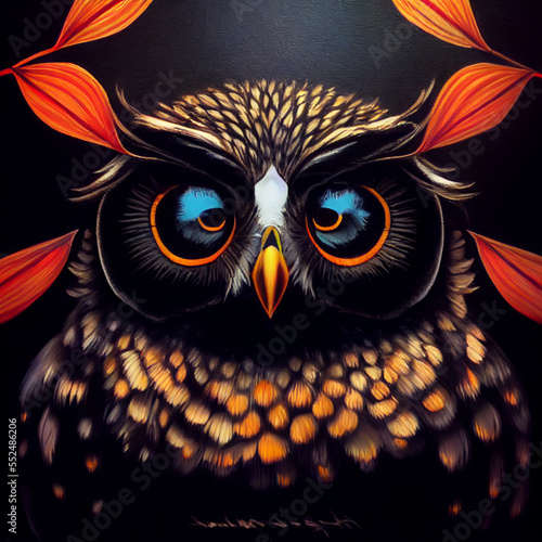 Beautiful owl in the night. Generative AI Art.
