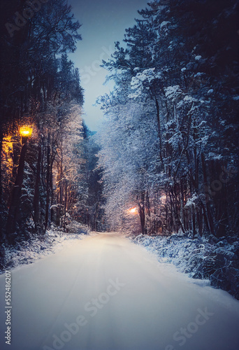 winter road in the forest with lights © Albert