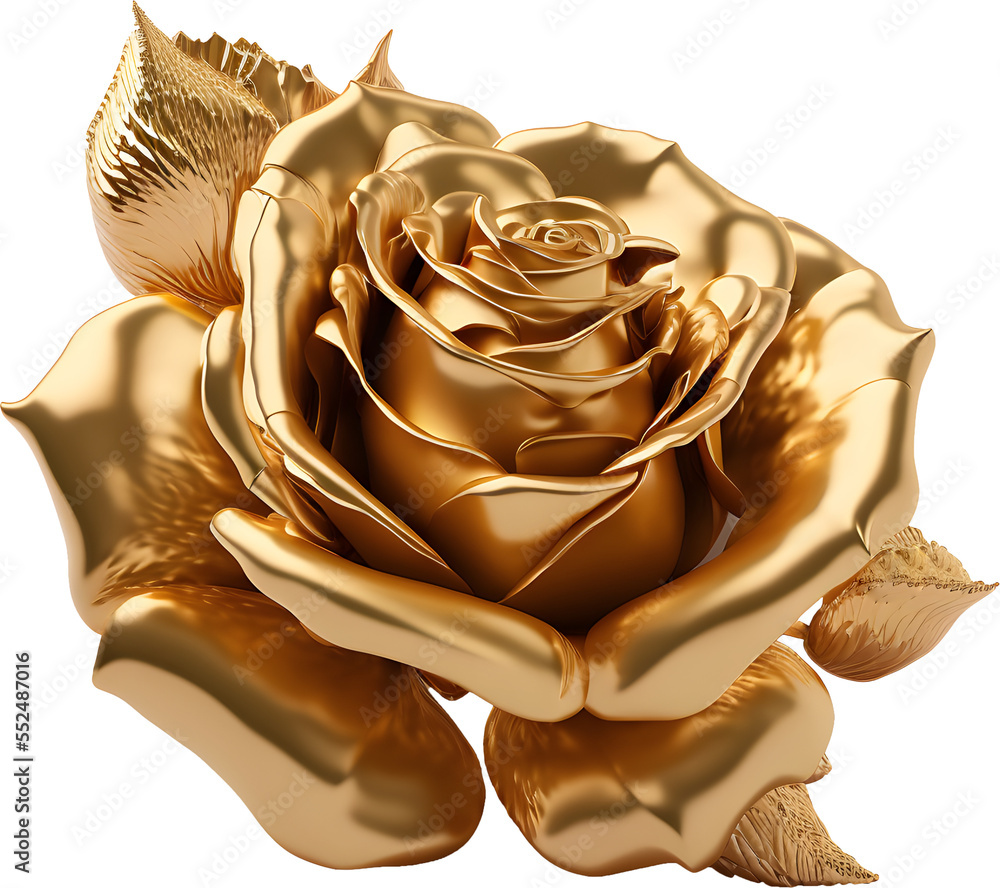 Gold rose on transparent background. Generative AI. - obrazy, fototapety, plakaty 
