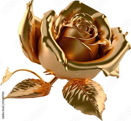 Gold rose on transparent background. Generative AI.