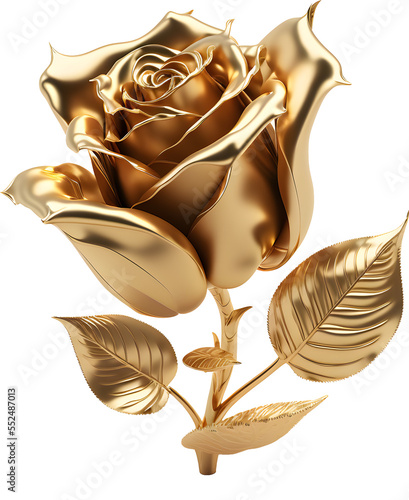 Gold rose ilustration on transparent background. Generative AI.