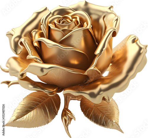 Gold rose ilustration on transparent background. Generative AI.