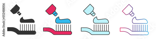 Toothbrush and toothpaste different style icons set. Outline and filled vector sign.