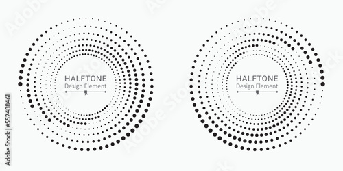 Halftone logo set. Circular dotted logo isolated on the white background. Garment fabric design. Halftone circle dots texture. Vector design element for various purposes. photo