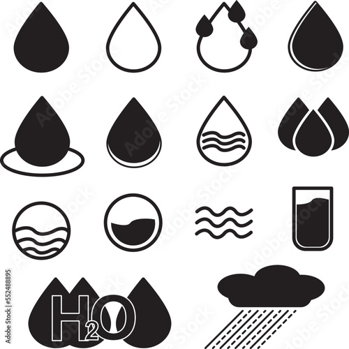 icon set pack vector hd 2d black and white water elements