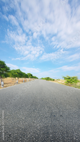 Asphalt road with green grass