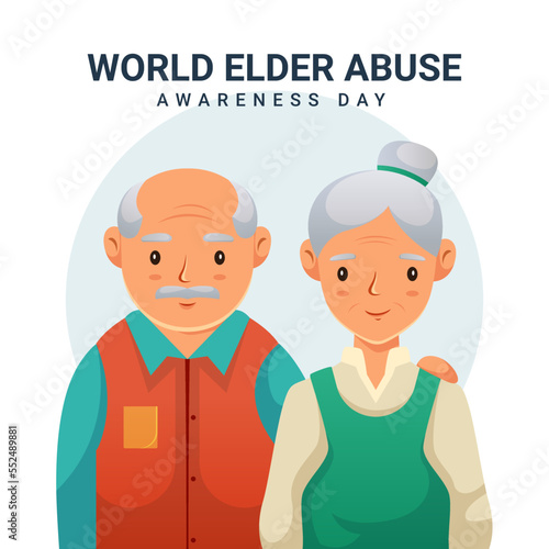 World elder abuse awareness day. Happy elderly couple cartoon character.
