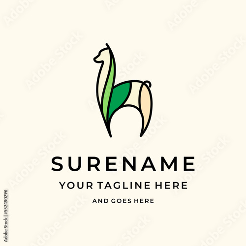 Animal Alpaca leaf logo design illustration custom logo design