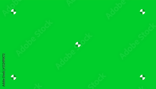 Green chroma key screen background with tracking markers, vector.
